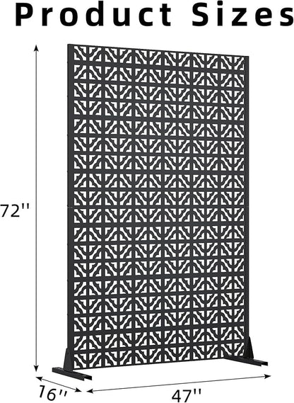Casaphoria Metal Privacy Screen Outdoor, 72" H x 47" W Freestanding Decorative Privacy Screen for Patio Deck Balcony Garden with Stable Base, Black Charles
