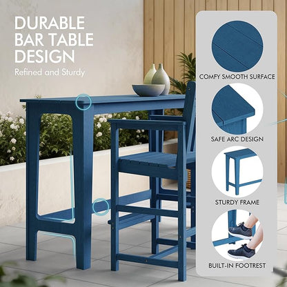 Ciokea Outdoor Bar Height Table Set of 5, 60" Extra Long Rectangle High Top Table and 4 Oversized Adirondack Chairs Set, Heavy-Duty All-Weather HDPE Patio Bar Set for Backyard Balcony Deck, Navy Blue