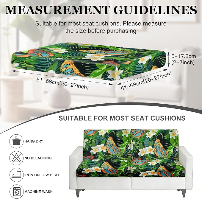 Cushion Covers, 4 Pack Stretch Patio Sofa Slipcovers, Watercolor Green Leaves