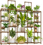 Bamworld Large Plant Shelf Plant Stand Indoor 62.2" Tall Outdoor Plant Holder Wood for Multiple Plants Hanging Plant Rack for Living Room Garden Balcony
