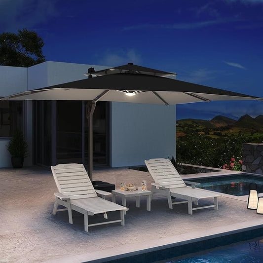 Cantilever Patio Umbrella with LED Lights Outdoor Heavy, 10 X 13 FT