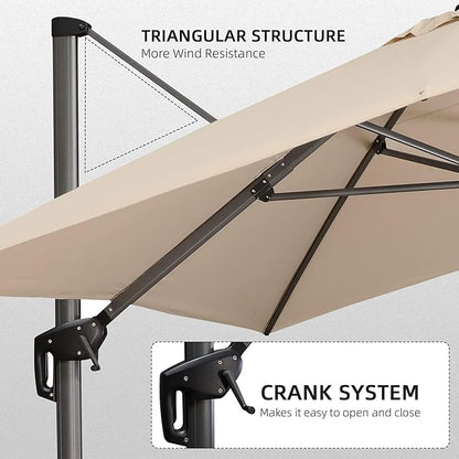 PURPLE LEAF 10' X 13' Patio Umbrella with Base Outdoor Cantilever Rectangle Umbrella Aluminum Offset Umbrella with 360-degree Rotation for Garden Deck Pool Patio Beige