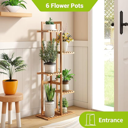 BMOSU Bamboo Plant Stand for Indoor Outdoor Plants Corner Tall Plant Shelf 6 Potted Holder Shelf Plant Rack Holder Display Rack(Natural)