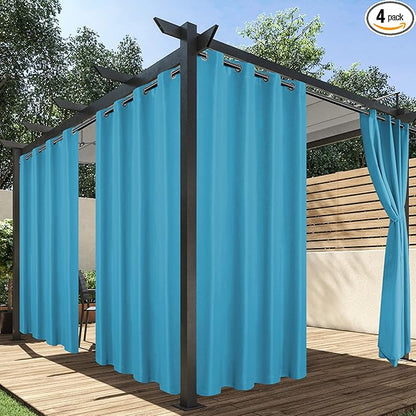 HolidayIdeas Outdoor Curtains for Patio Waterproof, 4 Panels - 54 x 120 Inch - Privacy Protection & Light Filtering Curtains Teal Grommet Outside Curtains for Porch, Gazebo, Pergola, Backyard