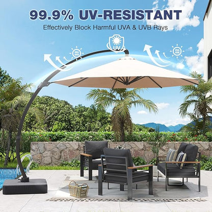 Aoxun Aluminum Patio Furniture Set with Umbrella 4 Seats, Oversized Outdoor Sectional with Washable Thick Cushions, Coffee Table and Waterproof Cover, Patio Conversation Sets for Porch, Balcony, Deck