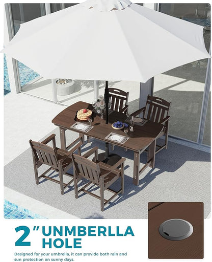 Ciokea HDPE Outdoor Dining Set, 5-Piece Patio Table and Chairs Set with Umbrella Hole, All-Weather Patio Dining Sets for 4, Durable Patio Furniture for Backyard, Garden, Lawn & Poolside, Brown