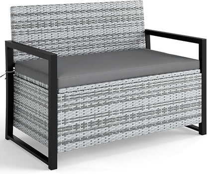 Patio Storage Bench, 43.5 in Wide PE Rattan, 40 Gallon Capacity