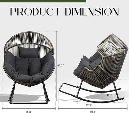 JAMFLY Egg Chair Rocking Chairs, Wicker Patio Chair Oversized Lounger Chair with Cushion for Indoor Living Room Bedroom Outdoor Patio Backyard Balcony Garden, Dark Gray