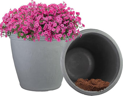 Sunnydaze 20-Inch Anjelica Large Plastic Pot for Plants - Outdoor Double-Walled Large Plastic Planter with Drillable Drainage Holes - Light Gray - 2pk