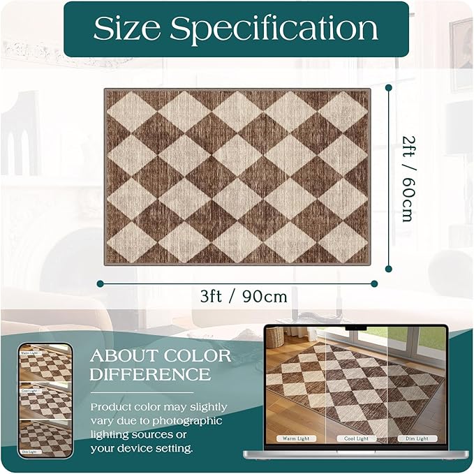 Outdoor Rug 2x3 Brown and Beige Harlequin Non-Slip Machine Washable