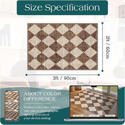 Outdoor Rug 2x3 Brown and Beige Harlequin Non-Slip Machine Washable