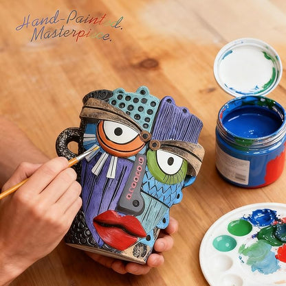 Abstract Face Planter Pots for Plants,Hand-Painted Colorful Flower Pots with Drainage,Indoor Outdoor Garden Decor Gift(Eclectic,Large)