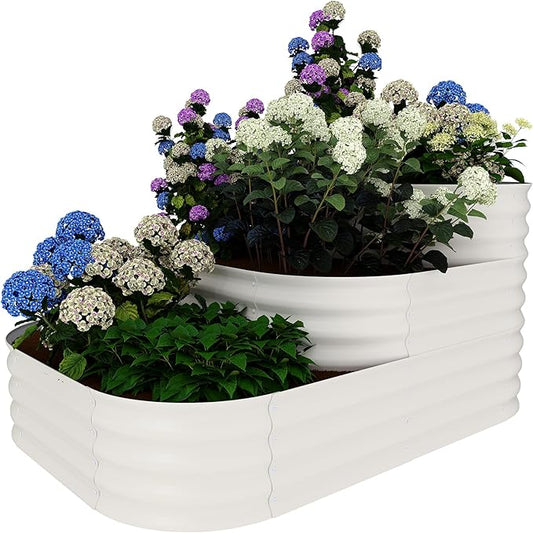 GarveeLife Galvanized Tiered Raised Garden Bed Kit with Open Base – 43x63x31.5 Oval Ground-Connected Planter for Vegetables, Herbs & Flowers (Modular 3 in-1Design),Beige