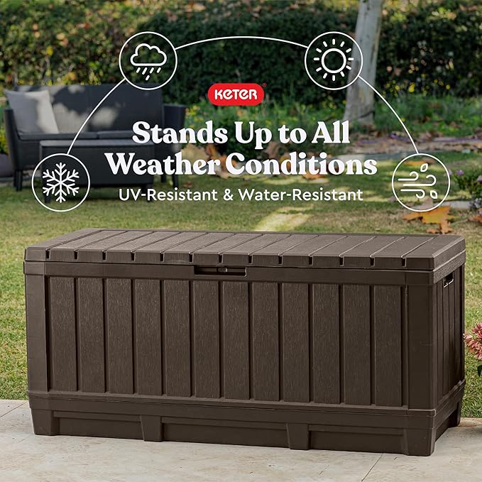 Deck Box 92 Gallon Lockable Resin Outdoor Storage Brown