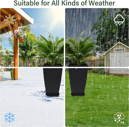 Set of 2 Tall Planter, 21 inch Large Plastic Planter with Drain Hole & Saucers, Large Outdoor Planters for Porch, Garden, Patio, Balcony(Cement Gray)