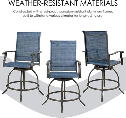 Kozyard Isabella Outdoor Swivel Bar Stools, Counter Height Patio Swivel Chairs with Textilene Seat, High Outdoor Bar Chairs for Backyard, Bistro, and Patio Bars NavyBlue