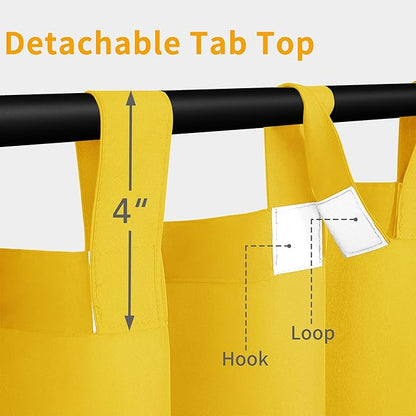 Easy-Going Outdoor Patio Curtains Detachable Tab Top Windproof Weatherproof Curtain for Cabana, Porch, Pergola and Gazebo, Tab Bottom Drape, 2 Panels, 110W x 120L inch, Yellow