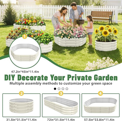 Hexagon Raised Garden Bed, 48 Inch Diagonal & 12 Inch Tall, Galvanized Steel Planter Box with Wave-Shaped Metal Panels for Outdoor Flower,Tree,Herb & Vegetable Garden (Cream white, 4FT X 1FT)