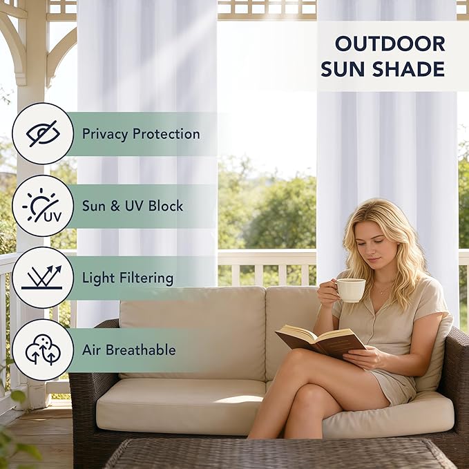 White Outdoor Curtains for Patio Waterproof - 6 Panels Privacy Weatherproof Outside Curtains with Grommets for Pergola, Gazebo, Porch, Cabana, Balcony, 54 x 95 Inch