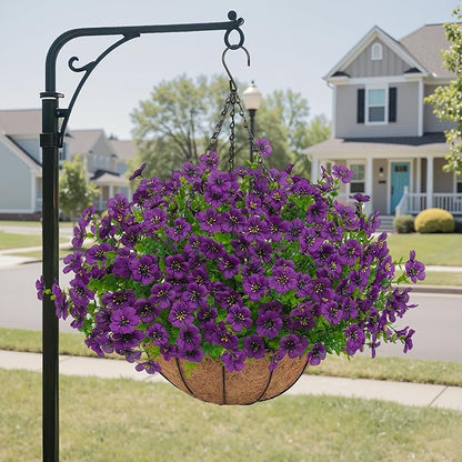 Artificial Faux Hanging Plants Flowers Basket for Outdoors Spring Summer Decoration, Hanging Planters with Fake Silk Flowers UV Resistant Realistic for Outside Porch Patio Balcony Garden Home （Purple）