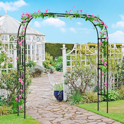 DoCred Garden Arch Trellis for Climbing Plants, 87 Inch Large Garden Trellises Outdoor Metal Plants Support Archway Arbor Tunnel Trellis for Vegetables Plant Decoration, Black
