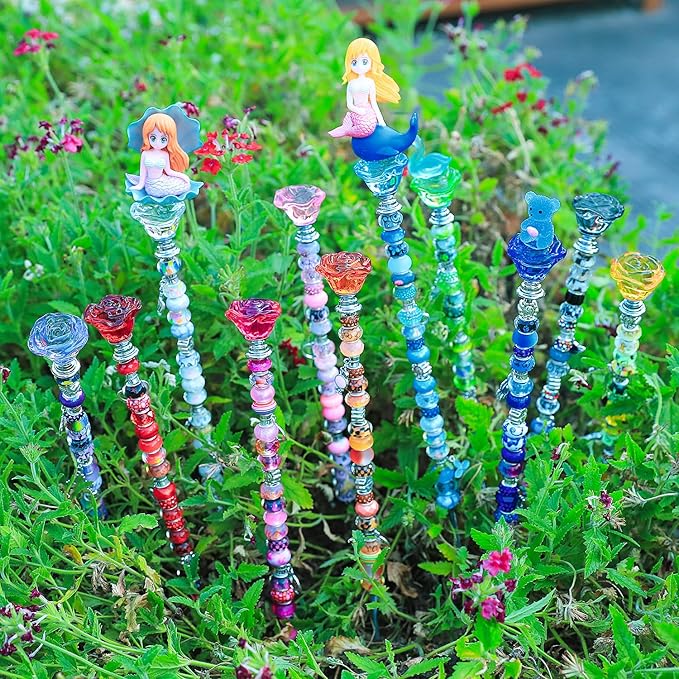 Decorative Garden Stakes, 238-Piece DIY Fairy Wand Kit, Rose Flower Color