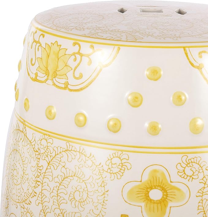Decorative Garden Stools, 18-Inch Ceramic Drum Seat in Yellow and White