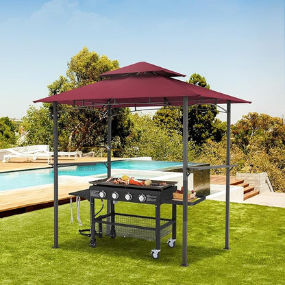 AECOJOY 8' x 5' Grill Gazebo, Grill Canopy for Outdoor Grill, 2- Tier BBQ Gazebo Shelter for Patio, Backyard and More (Wine Red)