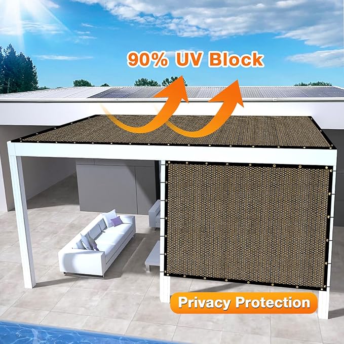 Artpuch Outdoor Pergola Shade Cover 7x22 FT Sun Shade Cloth with Grommets Mocha 90% UV Protection Canopy Patio Privacy Screen (Customized Available)