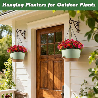 3-Piece Set of 10-Inch Hanging Planters with Automatic Watering System and Drip Tray, Includes Metal Chain, Suitable for Various Indoor and Outdoor Plants and Flowers, Green Brown