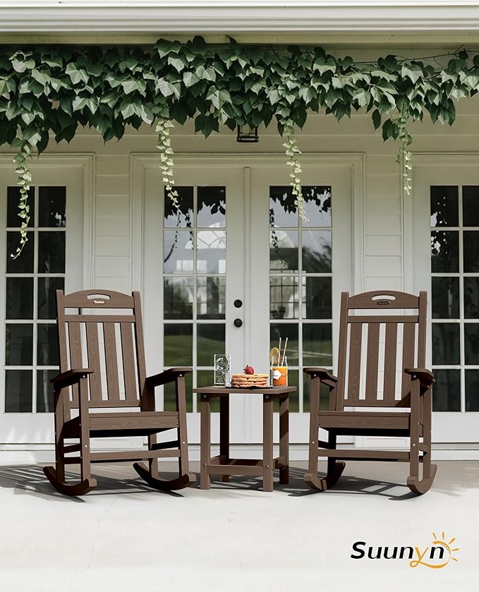 Outdoor Rocking Chair, Brown, 30-Inch High Back, 380 lb Capacity