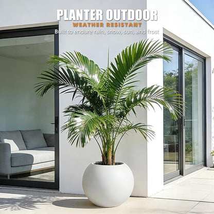 13.5 H x 17" Dia (12" Pot Opening) Round Fiberstone Planter with Drainage Hole, Durable Garden Flower Pots, White, Resistant for Indoor and Outdoor, Planters for Large Plants pot for Home Decor Patio