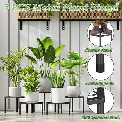 5-Pack Metal Plant Stands, Anti-Rust Iron Flower Pot Stand Plant Pot Shelf for Multiple Plant Decoration Racks for Home Patio Garden Outdoor Indoor