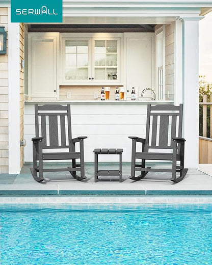 Poly Rocking Chairs - 2-Pack Grey HDPE for Outdoor Porch Use
