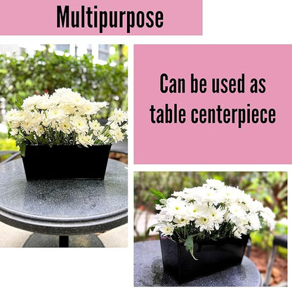 LaLaGreen Rail Planter Box (4 Pack, 16 Inch) Large Black Metal Hanging Flower Pots, Rectangle Outdoor Strawberry Plant Holder Window Balcony Deck Railing Fence Minimalist Farmhouse Countryside Style