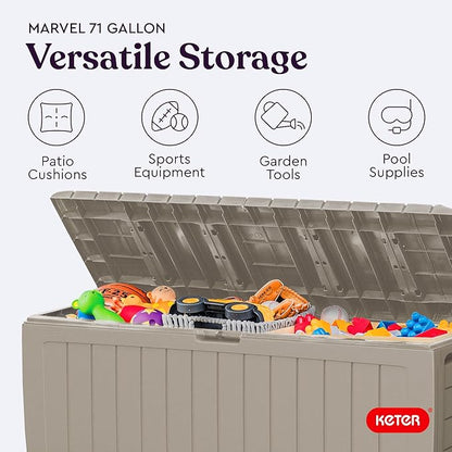 Outdoor Storage Deck Box 71 Gallon Beige Resin Lockable