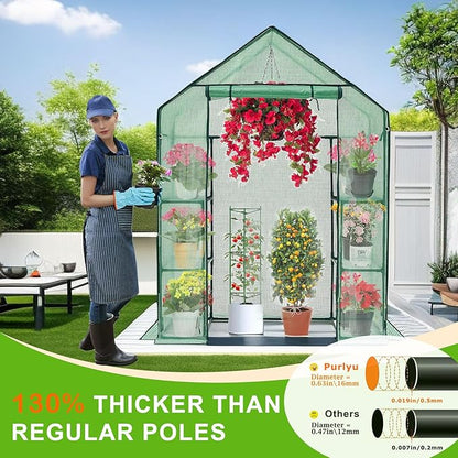 Walk-in Greenhouse for Outdoors w/ Mesh Side Windows, 3 Tiers 6 Shelves PE Cover Green House Portable Warm House for Seedling Flowers Growing 20 Pcs T-Type Plant Tags Include (GHW001G)