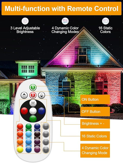 ZUCKEO 12W Color Changing Landscape Lights RGB Low Voltage Landscape Lighting Remote Control, Waterproof LED Outdoor Spotlight for Garden Pathway House Christmas Decor, 10 Pack with Connector