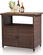 VINGLI Wicker Outdoor Bar Cart with Storage & Rolling Wheels, Patio Bar Table w/Shelf, Outdoor Storage Cabinet Buffet Cabinet Grill Cart for BBQ Pool Patio Kitchen, Brown
