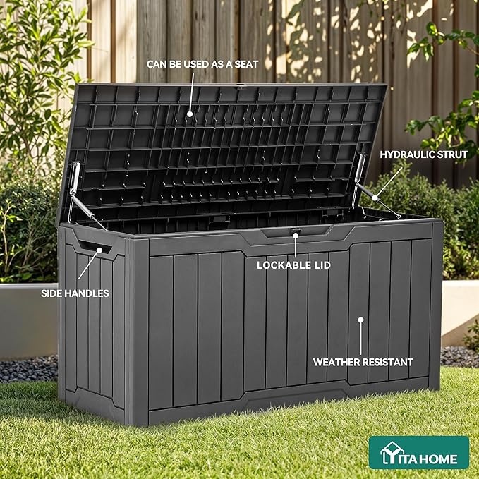 Deck Box 80 Gallon Resin Outdoor Storage with Lock Dark Gray