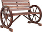 Outsunny 41" Wooden Wagon Wheel Bench, Rustic Outdoor Patio Weather Resistance Furniture, 2-Person Slatted Seat Bench with Backrest, Carbonized