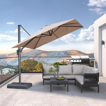 PURPLE LEAF Patio Umbrella 8' X 8' Rectangle Cantilever Umbrella Large Aluminum Outdoor Umbrellas with 360-degree Rotation & UPF40+ Premium Fabric for Deck Pool Garden Yard, Sand Dune