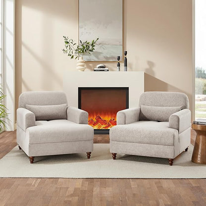 Oversized Chaise Lounge Chair Set of 2, Cloud Fluffy Chaise Sofa Recliner with Adjustable Backrest, Comfy Upholstered Sleeper Couch Bed, Modern Deep Seat Reading Armchair for Living Room, Bedroom