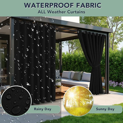 Black Outdoor Curtains for Patio Waterproof - 6 Panels Privacy Weatherproof Outside Curtains with Grommets for Pergola, Gazebo, Porch, Cabana, Balcony, 54 x 108 Inch