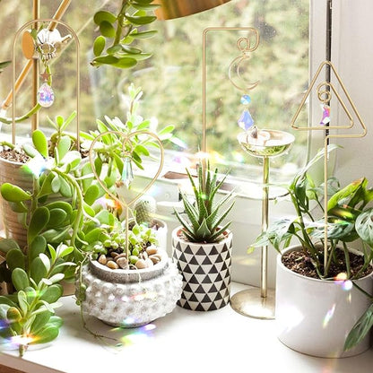 Small Trellis for Potted Plants Indoor with Colorful Crystal Sun Catcher, 14.17 Inch Metal Plant Lattice for Mini Potted Plant Decoration for Home Window Garden 4 Pack