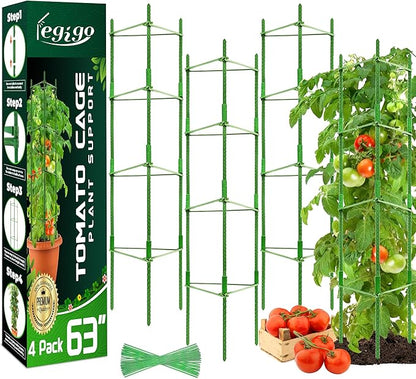 Legigo 4-Pack Tomato Cage for Garden Plant Support- Up to 63inch Garden Stakes Tomato Cage, Tomato Trellis for Potted Plants, Tomato Cages Plant Stakes for Climbing Vegetables Plants Flowers