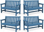 SERWALL Outdoor Bench, HDPE Outdoor Benches Weatherproof, 2-Person Garden Bench with 660 lbs Weight Capacity, Patio Benches for Outdoors, Garden, Porch, Backyard and Park, Navy, 4 Pack
