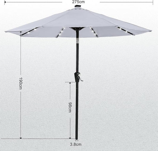 Durable Solar Led Patio Umbrellas with 32LED Lights ( ) in Light Gray, 9FT