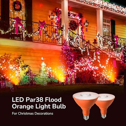 EDISHINE PAR38 Orange LED Flood Light Bulbs Outdoor, Dimmable LED Light Bulb, 18W(120W Equivalent), Outdoor Weatherproof Light Bulb, E26 Base, 2 Pack