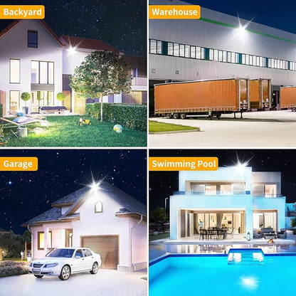 200W LED Flood Light Outdoor with 6ft Plug, 24000LM Brighter Exterior Security Lights, 5000K Daylight LED Work Light, IP66 Waterproof for Yard, Garage, Stadium, Lawn, 2 Pack